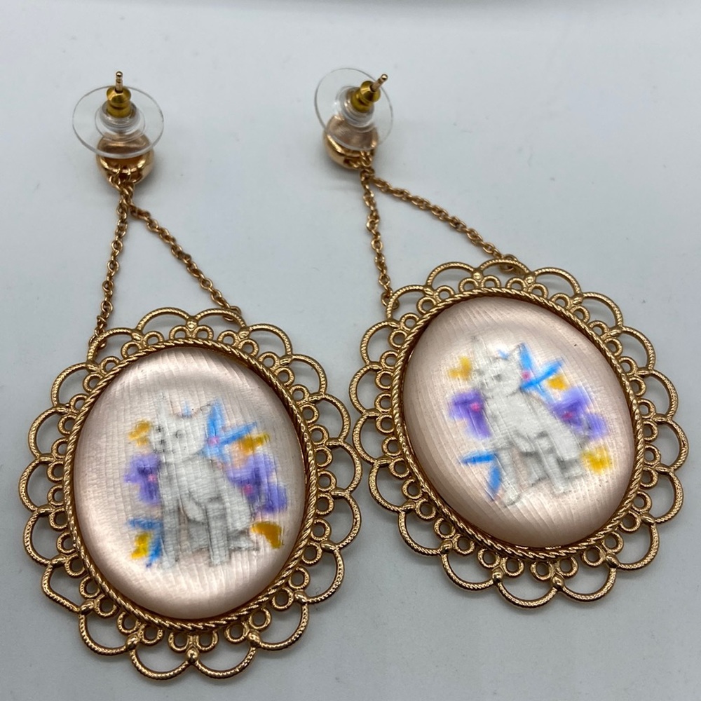 Lucite 3D Vintage Cat with Green Earrings